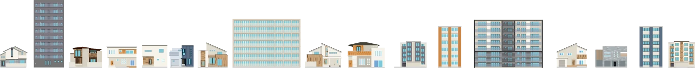 京都の街並み、家屋が並ぶイラスト